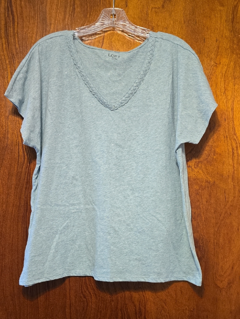LOFT Light Blue Braided V-Neck Short Sleeve Top